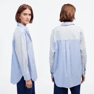Madewell Blue White Striped Oversized Button Down Shirt XS Cotton Poplin